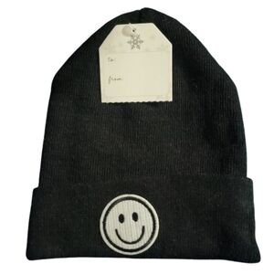 Kids Black Smiley Beanie Hat